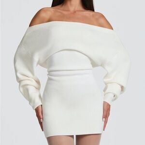 Chic Off-Shoulder Cream Sweater Dress